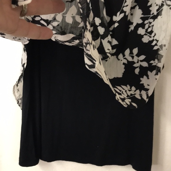 Ab Studio Women’s Layered Tunic Top Size M Black White Sheer Asymmetric Overlay - Picture 5 of 11